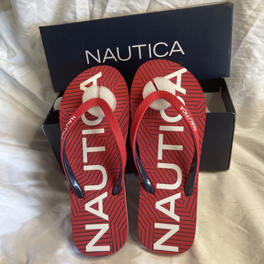 NAUTICA Flip Flop Thong Sandals Youth KIDS Size 4 American Red Flats Casual NEW
